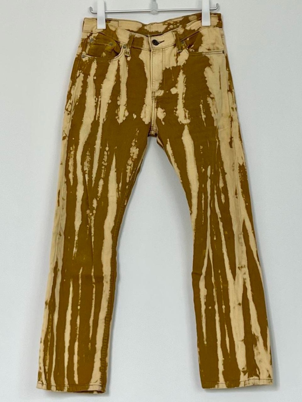 Bleach Stripe Straight-Leg Jeans in Mustard and Cream
